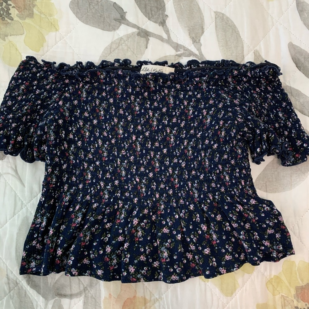 Tilly’s Blue Smocked Off the Shoulder Crop Top